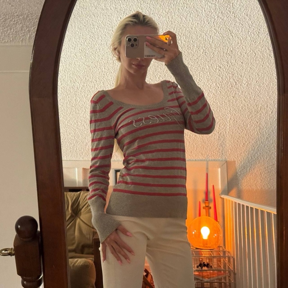 Vintage Guess Gray and Pink Striped Sweater